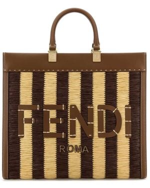 Fendi Raffia Interlocked Tote Bag - Brown