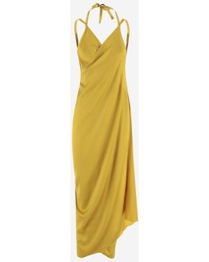Stephan Janson Silk Draped V-Neck Dress - Metallic