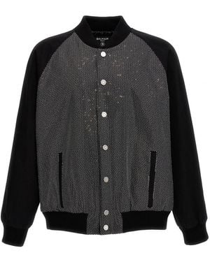 Balmain Rhinestone Bomber Jacket - Black