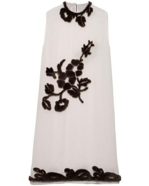 Prada Embroidered Georgette Dress - Natural