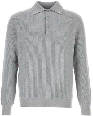 Fedeli Knitted Polo Sweater - Gray