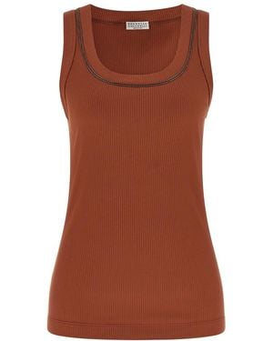 Brunello Cucinelli Solid Scoop Neck Top - Brown
