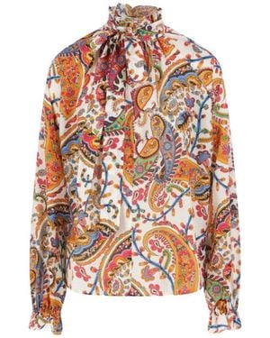 Etro Paisley-Print Tie-Neck Silk Blend Blouse - White
