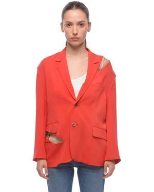 Undercover Solid Notched Lapel Blazer - Red