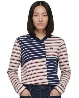 Wales Bonner Multicolor Spread Collar Stripes T-Shirt - Blue