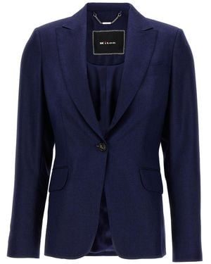 Kiton Single-Breasted Cashmere-Silk Blazer - Blue