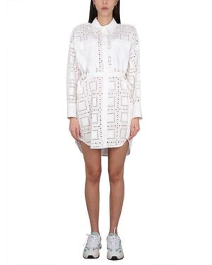 MSGM Textured Shirt Collar Mini Dress - White