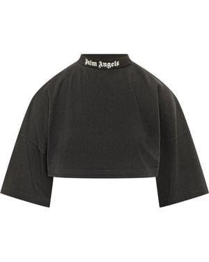 Palm Angels Logo Mock Collar T-Shirt - Black