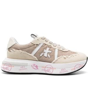 Premiata Layered And Cream Sneakers - White