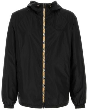Burberry Logo Hood Jackets - Black