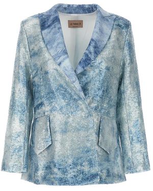 Le twins Sequined Transparent Print Blazer - Blue