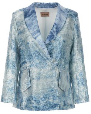 Le twins Sequined Transparent Print Blazer - Blue