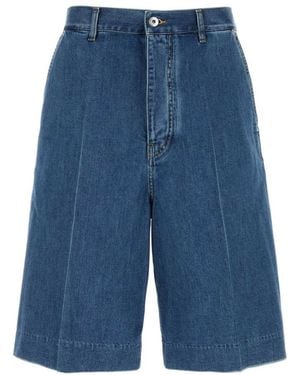 Bottega Veneta Solid Denim Shorts - Blue