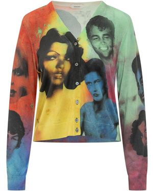 Versace Printed V Neck Cardigan - Multicolor