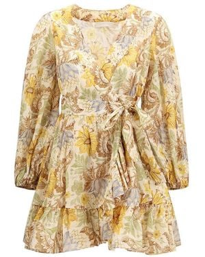 Zimmermann Floral V Neck Mini Dress - Metallic