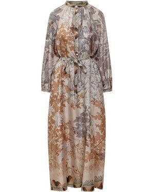 Pierre Louis Mascia Floral Mandarin Collar Maxi Dress - Natural