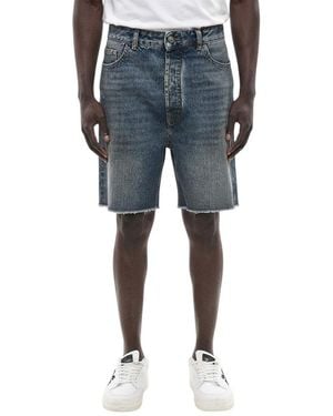 Palm Angels Solid Denim Shorts - Blue