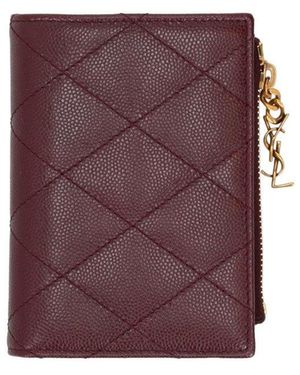 Saint Laurent Wine Quilted Card Holder - Purple