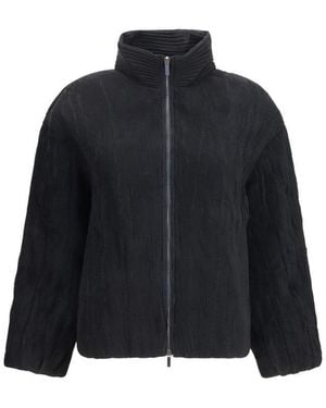 GONGDID DESIGN Stripes Mock Collar Jacket - Blue