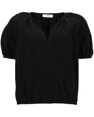 PT Torino Solid V Neck Top - Black
