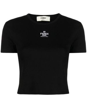 Fendi Logo Cotton T-Shirt - Black