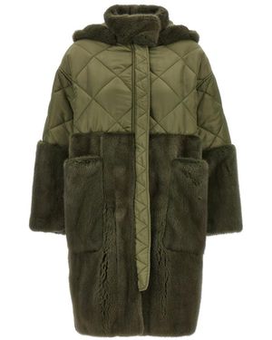 Blancha Nylon Diamond-Visone Long Down Jacket - Green