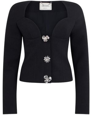 Blumarine Cropped Mini Knit Top With Jewel Buttons - Blue