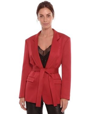 Hebe Studio Solid Notched Lapel Blazer - Red