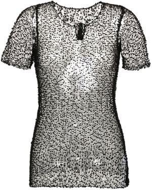 Maison Margiela Dot-Embroidered Semi-Sheer Top - Black