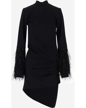 LA SEMAINE Paris Viscose Feather-Cuff Asymmetric Dress - Black