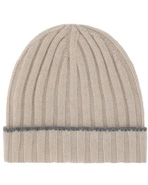 Brunello Cucinelli Ribbed Knitted Beanie Cap - Natural