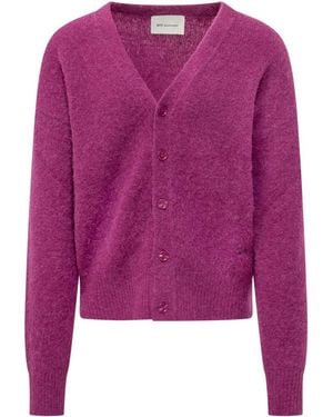 Ami Paris Knitted V Neck Cardigan - Purple