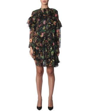 MSGM Floral Round Neck Knee Length Dress - Black