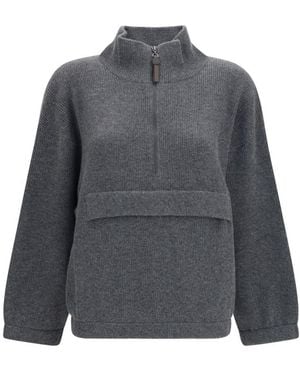 Brunello Cucinelli Knitted Turtle Neck Sweater - Gray