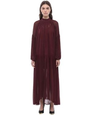 Stella McCartney Pleated Mock Collar Maxi Dress - Red