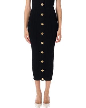 Balmain Ribbed And Cable-Knit Midi Skirt - Black