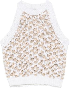 Peserico Halter Neck Crochet Top - White