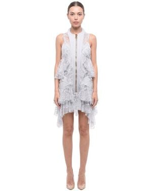 Balmain Lace Mandarin Collar Dress - White