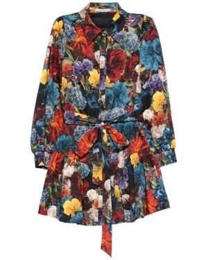 Alice & Olivia Floral Shirt Collar Mini Dress - White