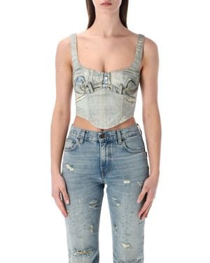 Haikure Sleeveless Denim Corset Top - Blue