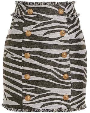 Balmain Animal Print Mini Skirt - Grey