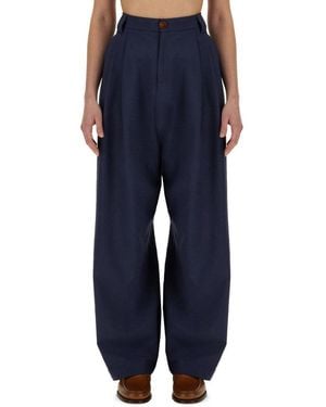 Alysi Loose Pleated Trousers - Blue