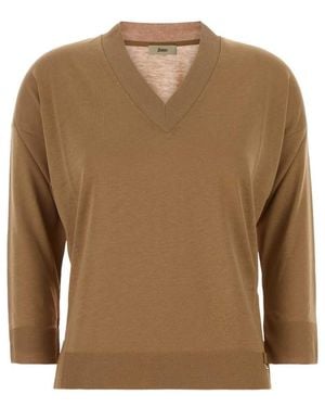 Herno Solid V Neck Sweater - Brown
