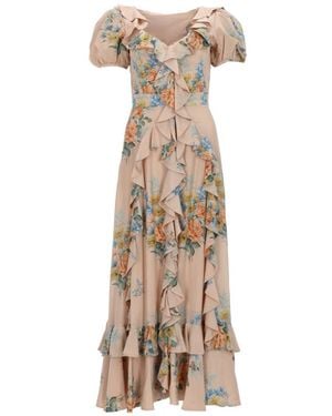 McQueen Floral V Neck Maxi Dress - Natural