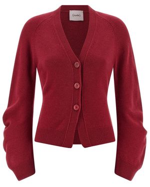 Nude Curved Sleeves Cardigan - Red