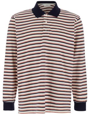 DUNST Stripes Shirt Collar Polo - Blue