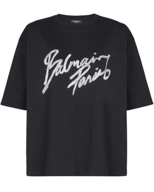 Balmain Crew Neck Logo T-Shirt - Black