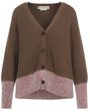 Marni Wool Color-Block Cardigan - Brown