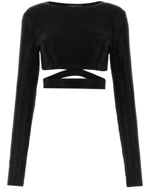 ANDREADAMO Embellished Viscose Blend Top - Black