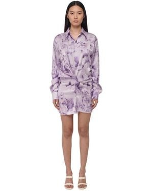 Off-White c/o Virgil Abloh Floral Shirt Collar Mini Dress - Purple